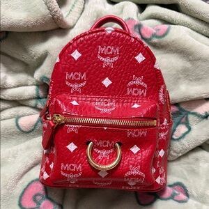 MCM Scarlet Red Backpack with Gold Accents